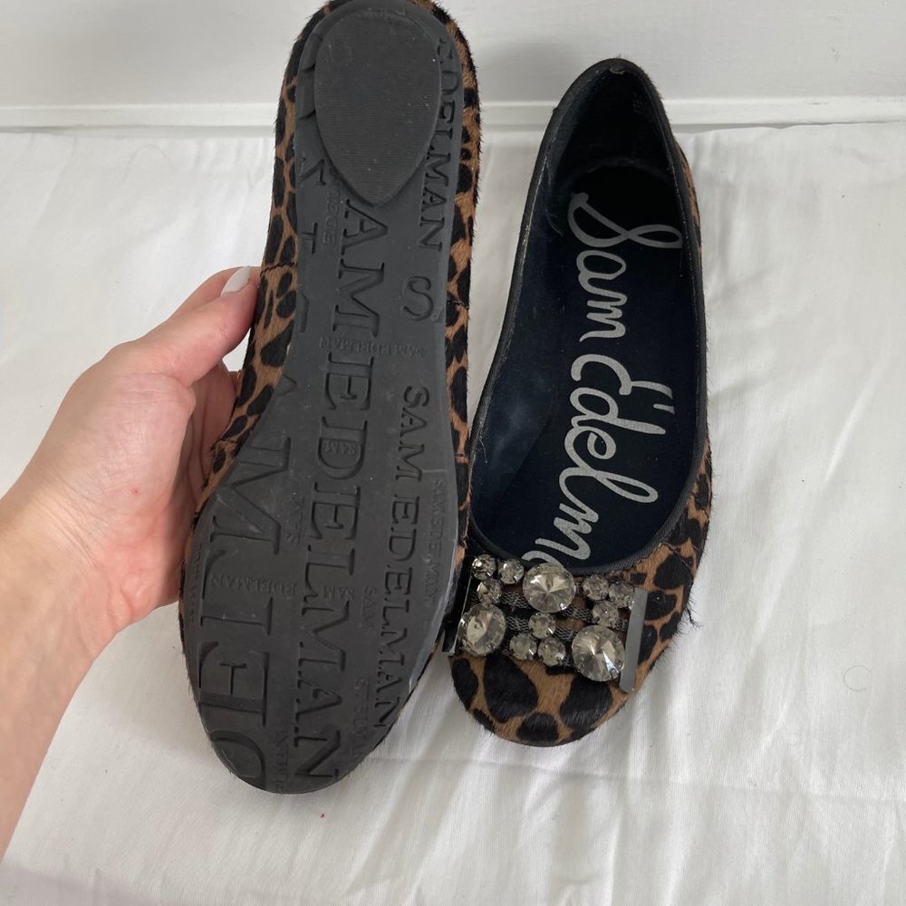 Sam Edelman Leopard Calf Hair Jeweled Ballet Flats Size 7.5 Cheetah Crystal - Picture 4 of 4